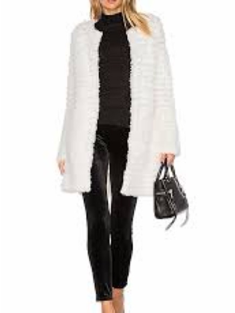 Adrienne Landau White Faux Fur Open-Front Coat